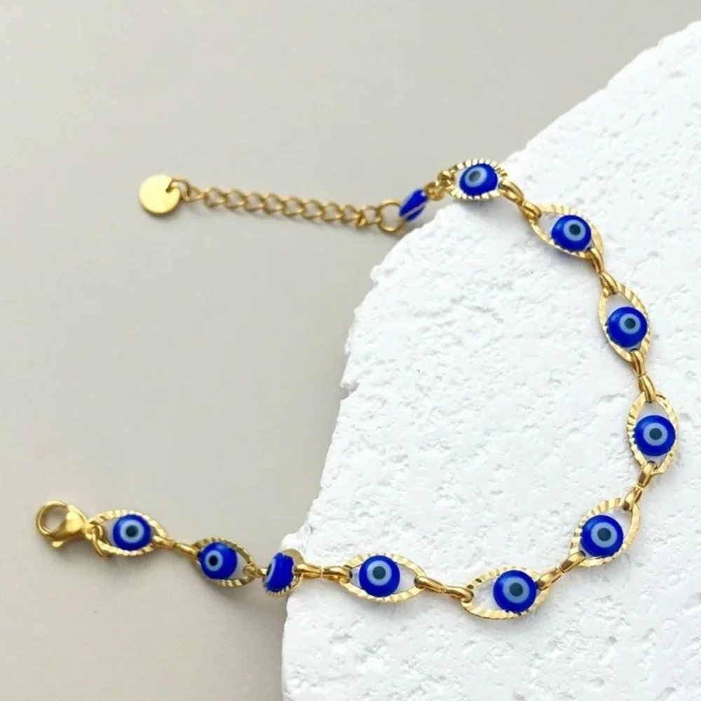 evil eye blue 18k gold bracelet summer vacation